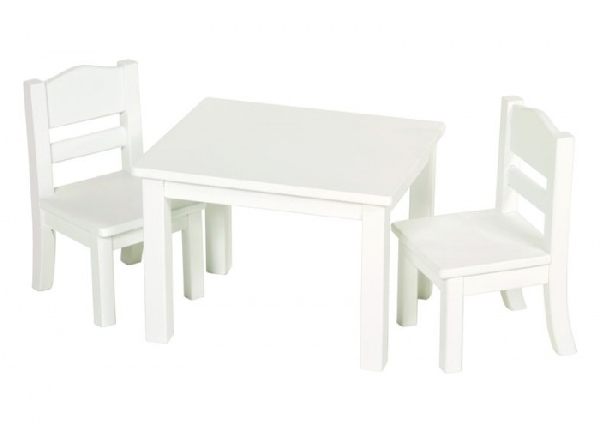 White wooden table and chairs from My Doll Best Friend